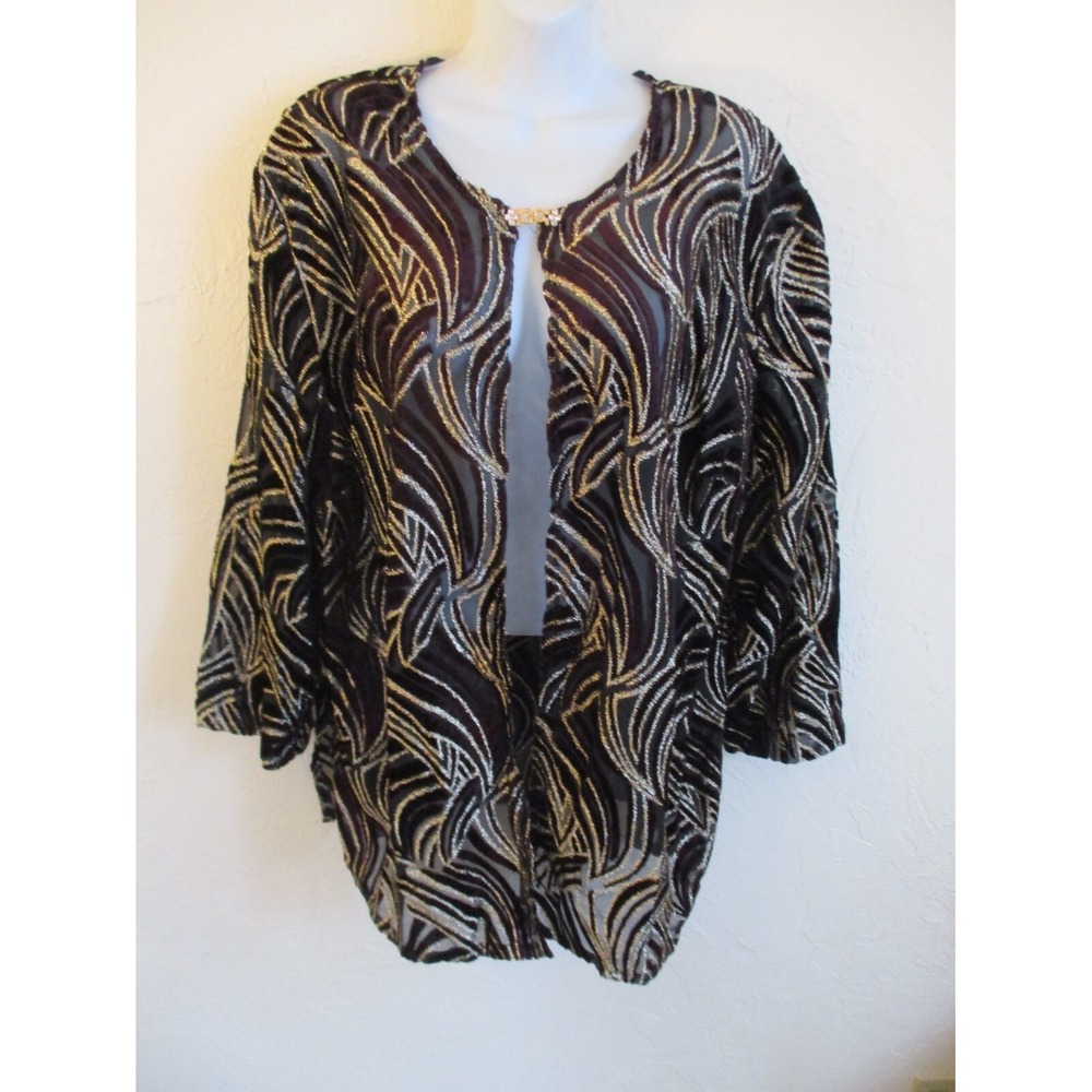 R&K Evenings Cardigan Size 22 Sparkly Burnout Layering Top Jeweled Clasp